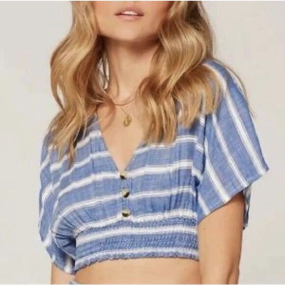 L Space Cropped Blouse - Size M - Blue/White - Picture 1 of 7
